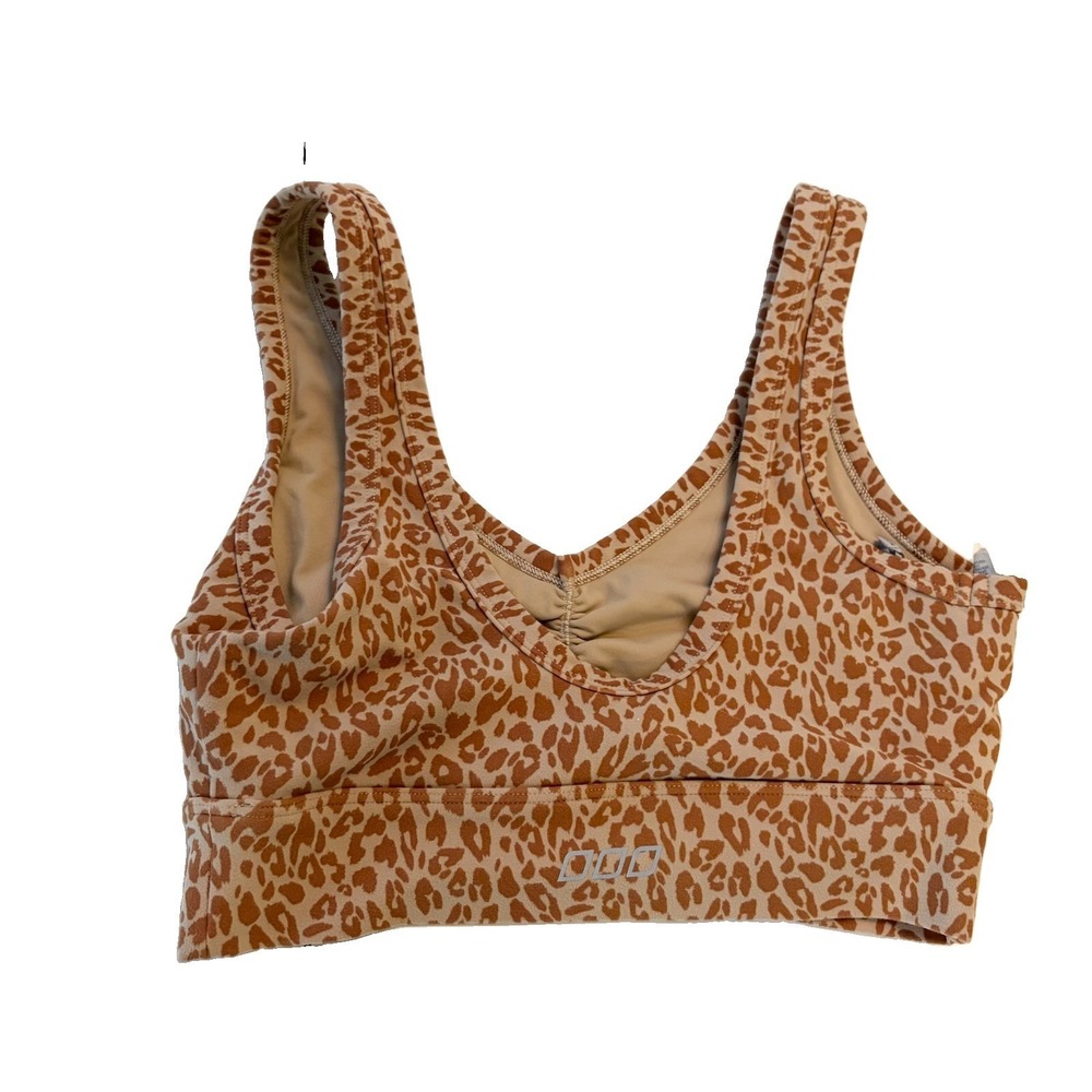Lorna Jane Leopard Print Brown Ruched V-Neck Longline Sports Bra Comfortable M - Picture 2 of 3